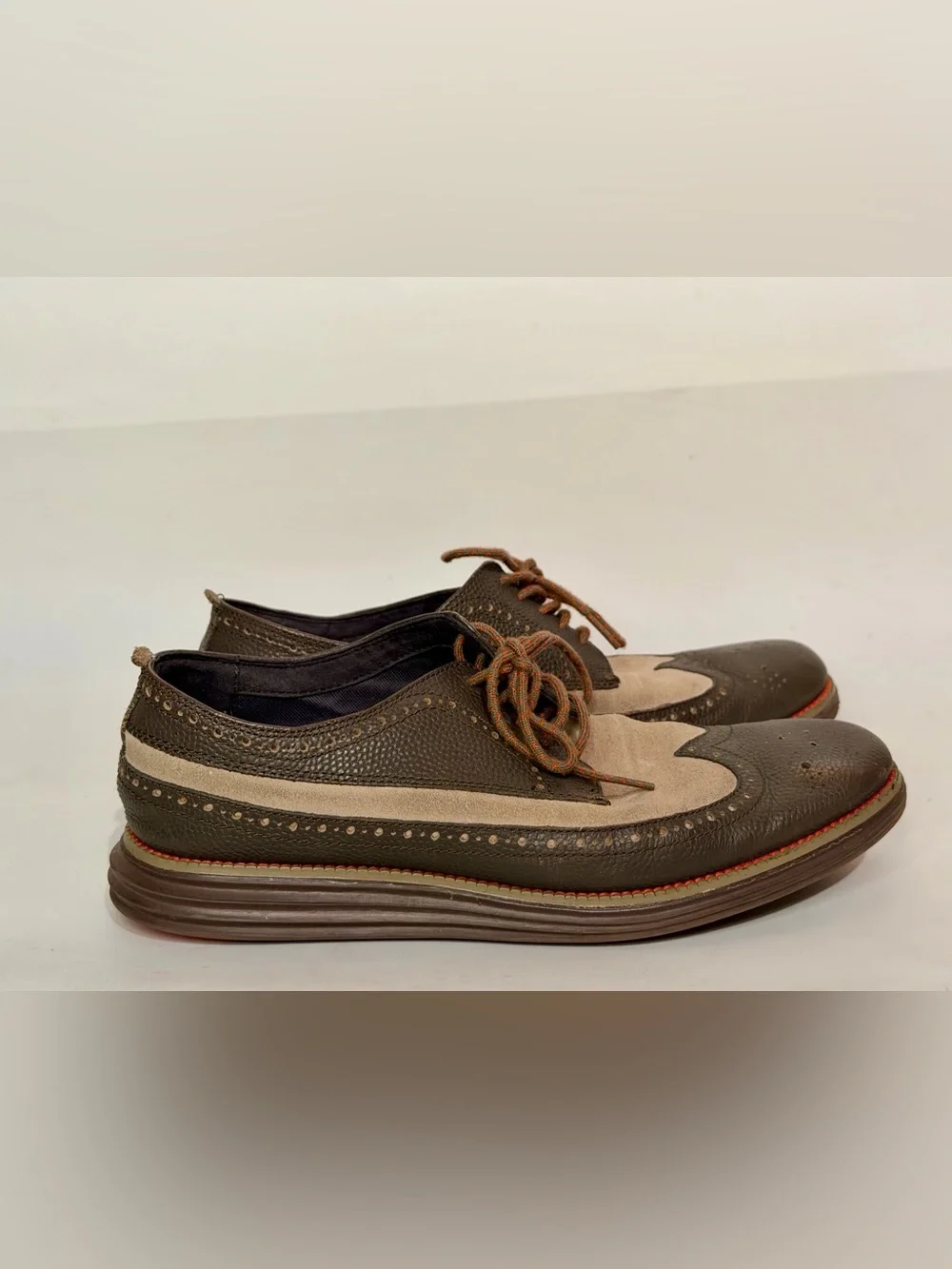 COLE HAAN Men’s 9.5 OriginalGrand Short Wingtip Oxford Men's Brown Dress Shoes